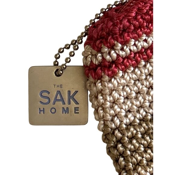 The Sak Home Striped Crochet Zippered Pillow Cover 18"x18" Burgundy & Tan - Picture 3 of 5